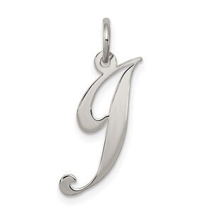 Sterling Silver, Ella Collection Medium Fancy Script Initial J Pendant